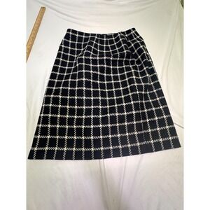 Talbots 90's Plaid Skirt Women's 100% Wool Preppy Lined Vintage Sz 10 Black Whit